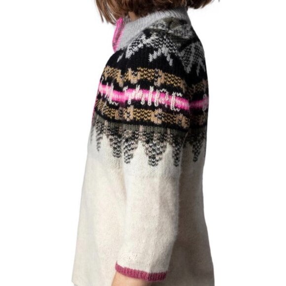 Zadig & Voltaire 100% Cashmere Fair Isle Sweater with a jagged hem Pristine size - Picture 1 of 4